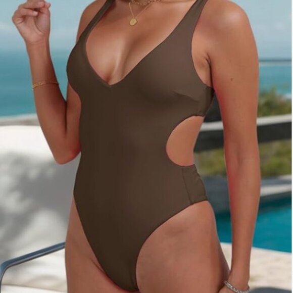 One Piece Swimsuits for Women Sexy V Neck Cutout - Picture 4 of 6